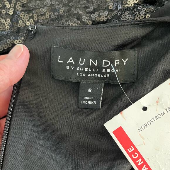 Laundry by Shelli Segal Black Asymmetric Sequined Sleeveless Mini Dress 6 NWT - Picture 4 of 13